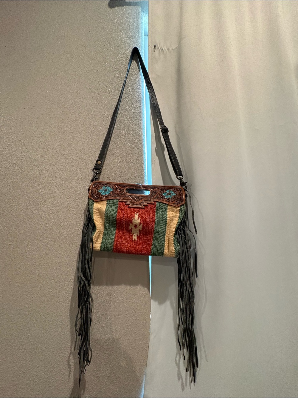 Neutral Multicolor Fringe Crossbody Bag